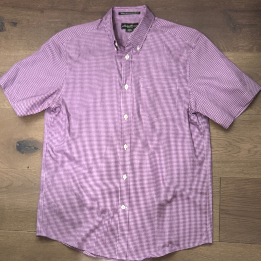Eddie Bauer Purple Checkered Men's Shirt Wrinkle Resistent